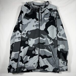 Nike Therma-FIT Mens L Grey/Black/Mult Pullover Gray Camo Training Hoodie